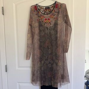 Johnny Was Floral Embroidered Sheer Top